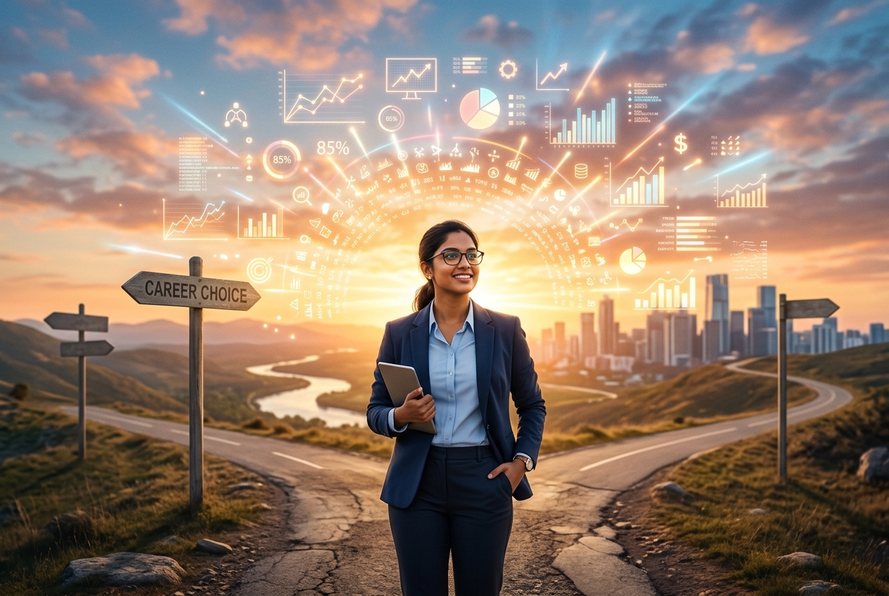 Indian professional evaluating data analytics career growth chart — IElevate