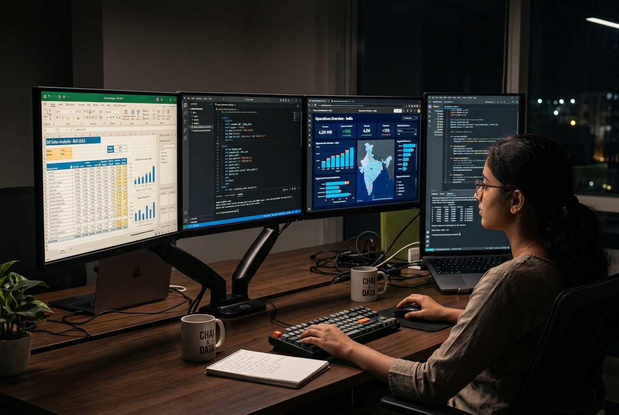 Excel, SQL, Power BI, Tableau and Python tools on monitors — IElevate tool comparison guide