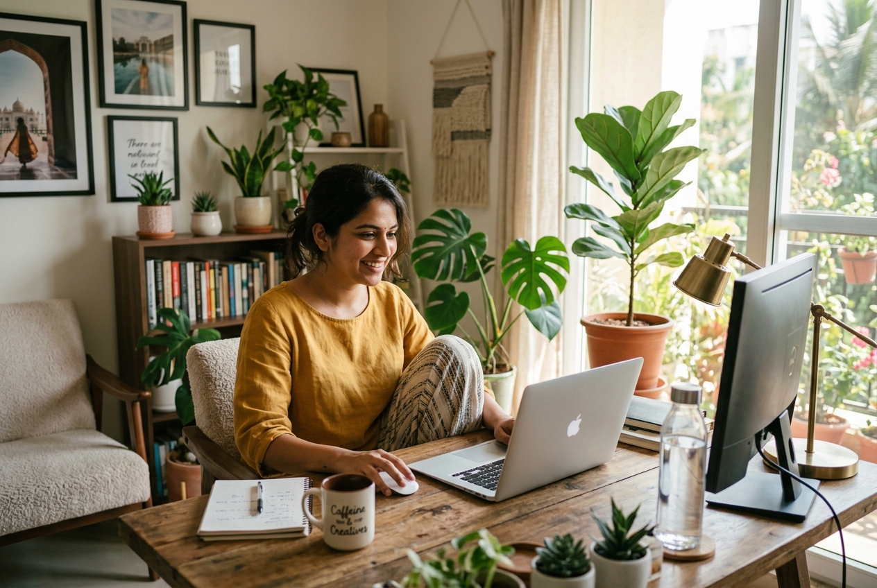 Indian freelancer working independently from a home office — freelance digital marketing India 2027 — IElevate